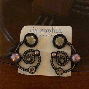 Lia Sophia Black and Purple Swirl Earrings
